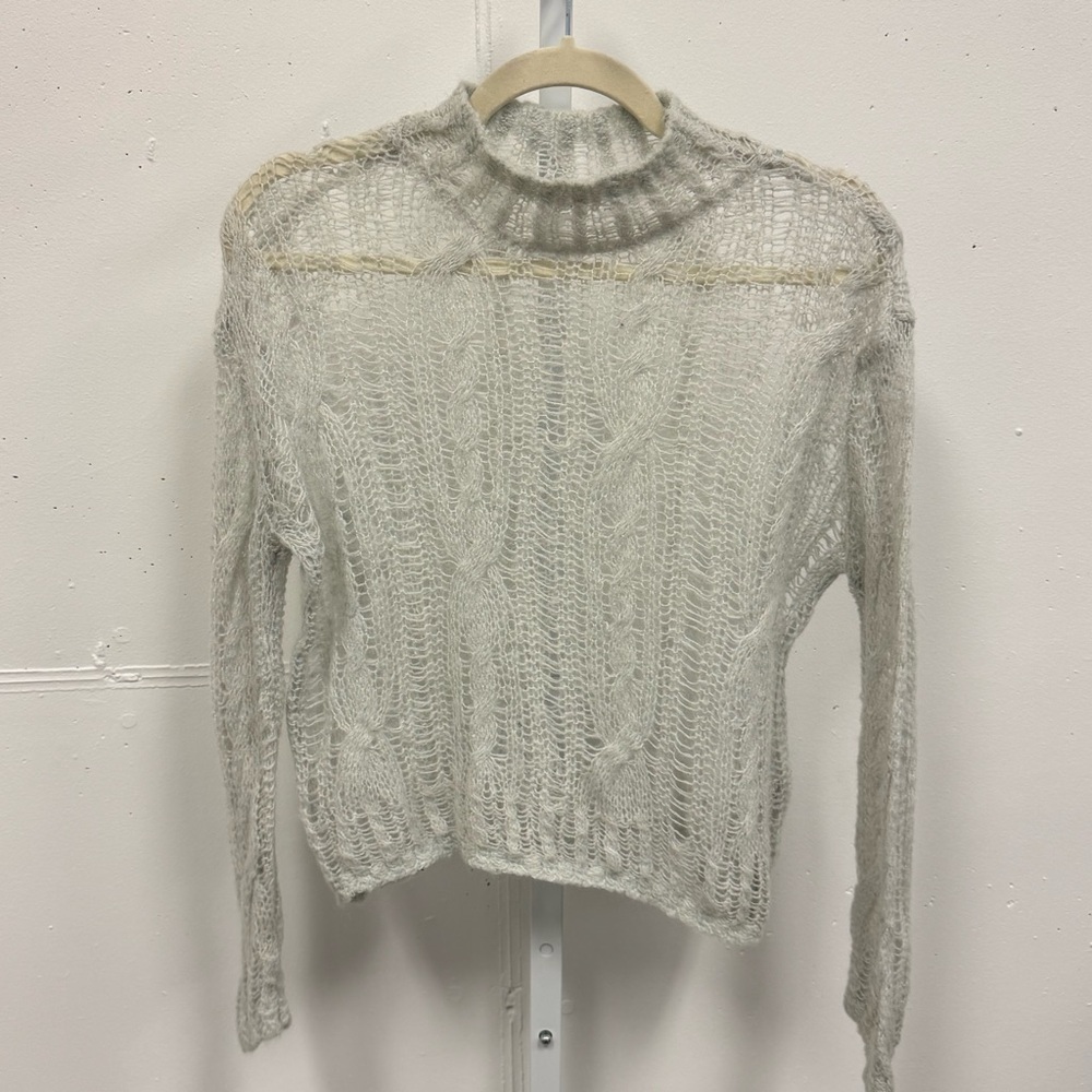 Zara Open Knit Crewneck Sweater‎ Light Gray XS-S 0021/107/406